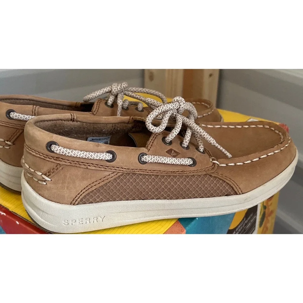 Sperry‎ Top Sider Kids Boat Shoes Tan Leather Lace Up Size 1 M
